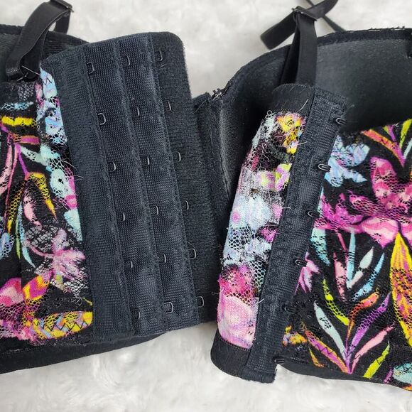 Black Fuchsia Floral Underwire Bra Black Pink Size 36B - Picture 7 of 10